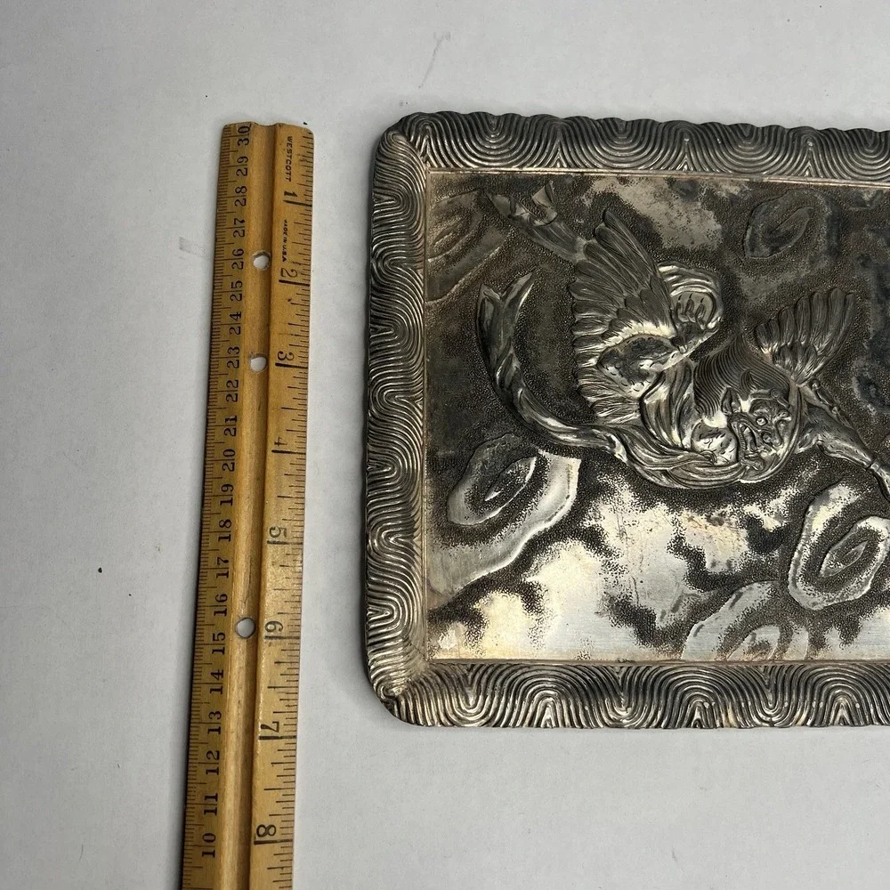 Antique Derby S.P. International Silver Plate Embossed Dresser Tray Trinket